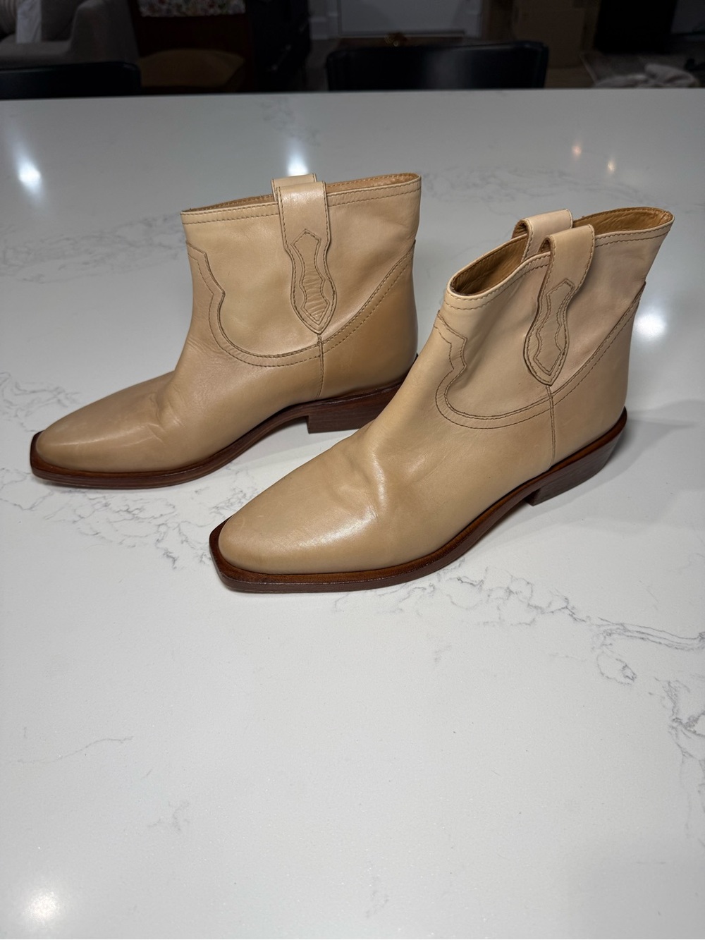 Free People Sunday Saloon Beige Leather Western Ankle Boots 8